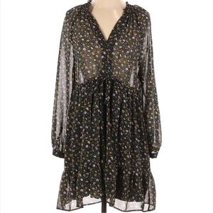 Zara Babydoll Mini Dress Floral Semi-Sheer | Size Small | Balloon Sleeve, NWT